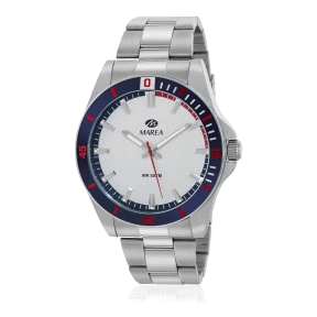 Reloj Hombre Marea Plateado detalles azul y rojo