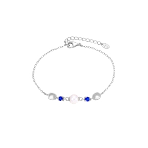 Pulsera Marea Plata  con Perlita y detalles azul                                                    