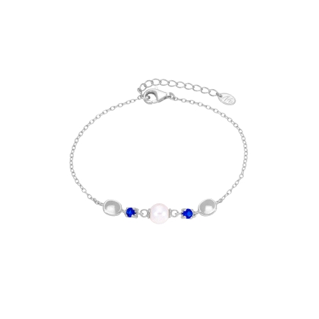 Pulsera Marea Plata  con Perlita y detalles azul                                                    