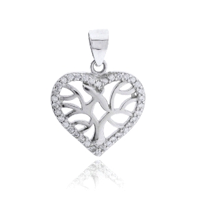 Colgante de plata rodiada con circonitas 15 mm Corazón Árbol de la Vida