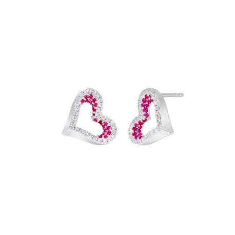 Pendientes corazón circonitas color rubí. Plata de 1ª Ley rodiada.                                  