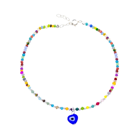 TOBILLERA PLATA PIEDRAS DE COLOR                                                                    