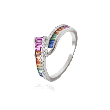 Sortija Plata Rodio Circonitas Multicolor                                                           