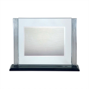 PLACA CRISTAL ADORNO LATERAL PLATEADO C/CHAPA BASE NEGRA ESTUCHE INCLU                              