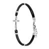 Pulsera de algodón negro con cruz de acero y componentes de acero.                                  