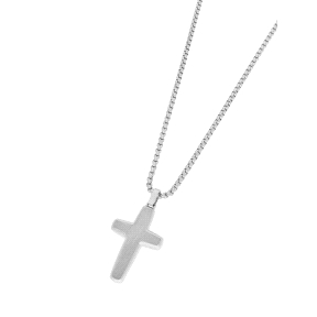 Collar de acero con cruz brillo y mate.                                                             