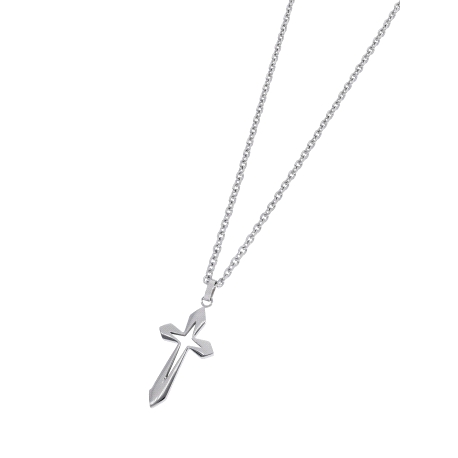 Cadena con cruz de acero y cadena de cordón de acero.                                               