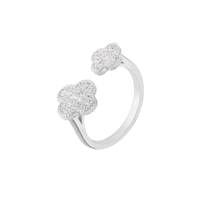 Anillo abierto flor circonitas. Plata de 1ª Ley rodiada.                                            