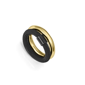 ANILLO ACERO IP DORADO Y NEGRO DOBL SRA FSHN                                                        