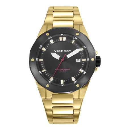 RELOJ ACERO IP DORADO Y NEGRO BRAZALETE SR VA                                                       