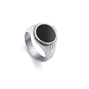 ANILLO ACERO Y AGATA NEGRA SR FN                                                                    