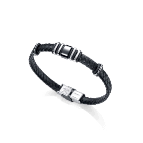 PULSERA VICEROY ACERO IP GUN Y PIEL NEGRA CAB FASHION                                               