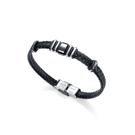 PULSERA VICEROY ACERO IP GUN Y PIEL NEGRA CAB FASHION                                               